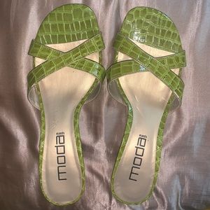 Lime green crock mule kitten heels